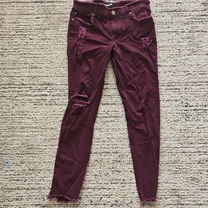 Express Burgundy Distressed Jeggings